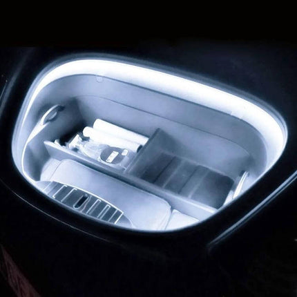 Tesla Front Trunk Ambient Light Strip For Interior Use installed in frunk, soft white LED silicone strip illuminating trunk compartment