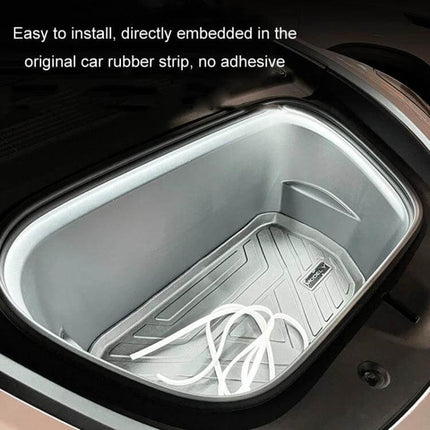 Tesla Front Trunk Ambient Light Strip For Interior Use - silicone LED strip installed in front trunk rubber seal, auto-on when opened