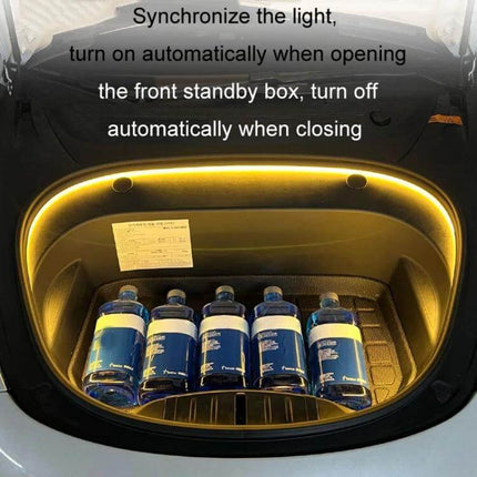 Tesla Front Trunk Ambient Light Strip For Interior Use - silicone LED strip installed inside front trunk, auto-on when opened (warm white)
