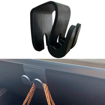 Tesla Model Y Passenger Glove Box Hook For Easy Access - black ABS hook holding keys and bag inside 2021–2023 Model Y glove box