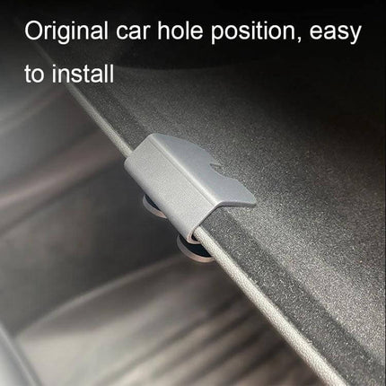 Tesla Model Y Passenger Glove Box Hook For Easy Access installed on passenger glove box edge showing original hole position and easy installation