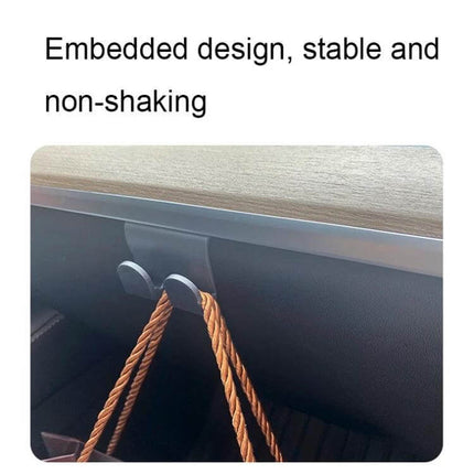 Tesla Model Y Passenger Glove Box Hook For Easy Access installed in glove box holding bags, embedded ABS plastic design for stable non-shaking storage