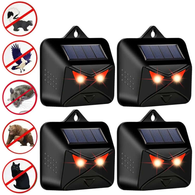 4-Pack Solar-Powered Animal Repellent with Waterproof Design and Red LED Warning Light