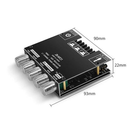ZK-MT21 Bluetooth Amplifier for Home Audio Systems compact Bluetooth 5.0 amp with AUX and speaker terminals, 93x90x22mm dimensions