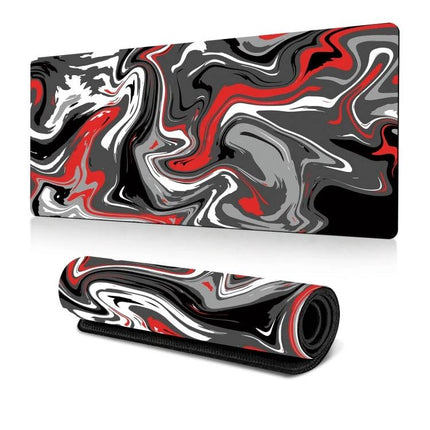 Extra Large Abstract Mouse Pad for Gaming and Office Use - black red gray marble swirl desk mat, spacious keyboard and mouse surface