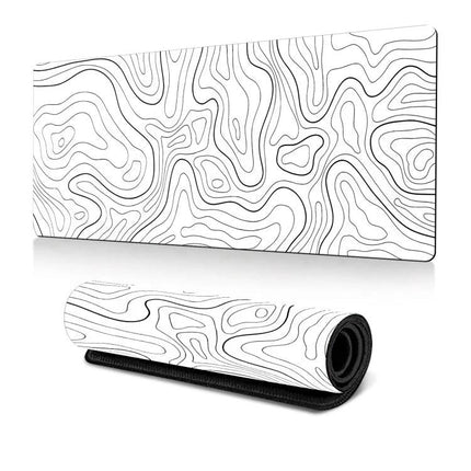 Extra Large Abstract Mouse Pad for Gaming and Office Use with white topographic swirl design, extra large desk mat for keyboard and mouse