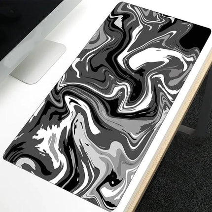 Extra Large Abstract Mouse Pad for Gaming and Office Use — black and white marbled design, spacious desk protector for keyboard and precise mouse control