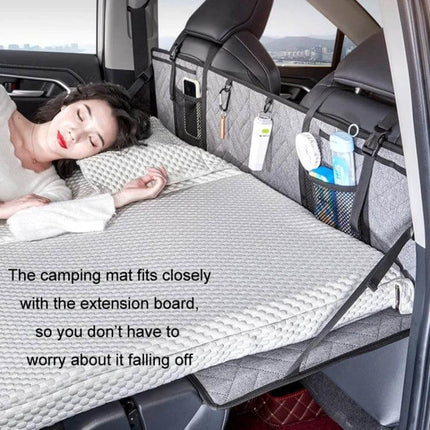 Car Camping Bed Folding Board For SUV Rear Row Gray Embossed - foldable rear-row mattress extension with pockets, gray embossed oxford fabric, compact storage