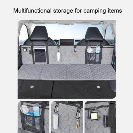 Car Camping Bed Folding Board For SUV Rear Row Gray Embossed - gray embossed SUV rear-row bed with multifunctional storage pockets and extendable flat sleeping surface