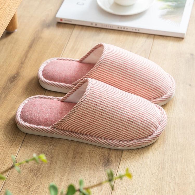 Cozy Striped Cotton Slippers for Autumn and Winter - Non-Slip, Soft-Lined, Flat Footwear