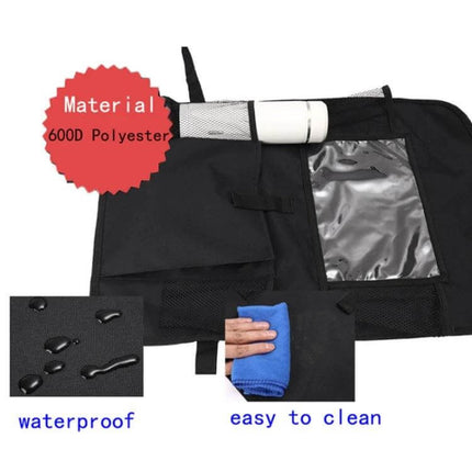 Car Seatback Organiser 600D Oxford Cloth For Travel black waterproof seat organizer with transparent tablet pocket and easy-clean surface
