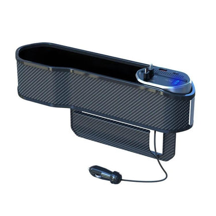 Digital Display Multifunctional Car Seat Gap Storage Box With Wireless Charging - carbon fiber look organizer with wireless charger and USB cable
