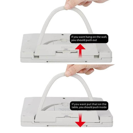 Desktop Digital Perpetual Calendar Study Alarm Clock With Hijri Calendar showing foldable stand for wall hang or tabletop use, dual calendar and alarm display