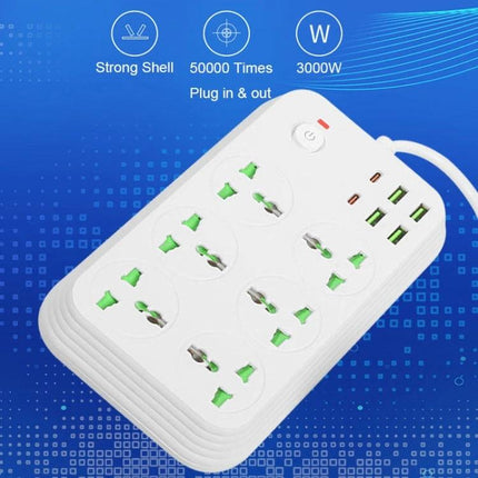 Flame-Retardant 2-Meter Extension Socket with USB Ports and Switch white multi-outlet power strip with USB and switch