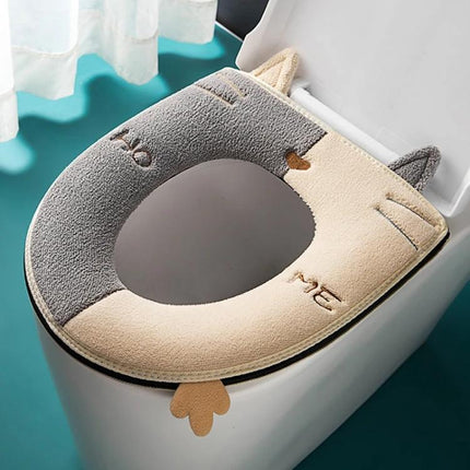 Soft Suede Toilet Seat Cover for Daily Bathroom Comfort plush cotton velvet gray-beige seat cover with anti-slip tabs