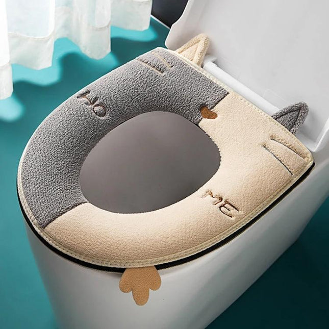 Soft Suede Toilet Seat Cover for Daily Bathroom Comfort plush cotton velvet gray-beige seat cover with anti-slip tabs