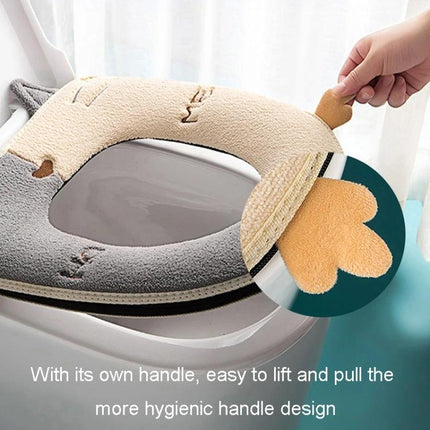 Soft Suede Toilet Seat Cover for Daily Bathroom Comfort - beige cotton velvet cover with handle for easy lift and hygienic placement