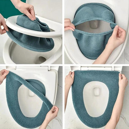Cozy Knitted Toilet Cover for Daily Home Comfort - soft blue fitted toilet seat cover, easy to install and remove for warmer bathroom comfort