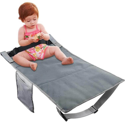 Kids Airplane Seat Extender Cushion 79 x 44 cm For Travel - gray waterproof nylon pad with baby seated, pocket and straps for safe travel comfort