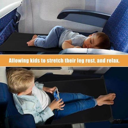 Kids Airplane Seat Extender Cushion 79 x 44 cm For Travel - child sleeping and stretching on black travel seat extender pad