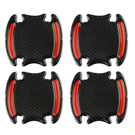 Reflective Safety Stickers for Car Doors and Mirrors, 8-Piece Set – 4 black carbon-look PET door edge reflectors with red reflective inlays