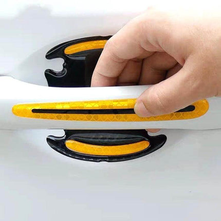 Reflective Safety Stickers for Car Doors and Mirrors, 8-Piece Set - yellow PET reflective door and handle protectors enhancing nighttime visibility