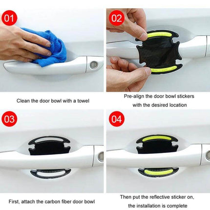 Reflective Safety Stickers for Car Doors and Mirrors, 8-Piece Set - PET reflective car door bowl installation steps for improved nighttime visibility