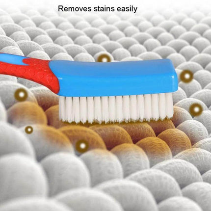 Nano Brush Soft Cleaning Brush For Shoes And Clothes - blue-handled soft nano-filament bristles lifting stains from fabric surface