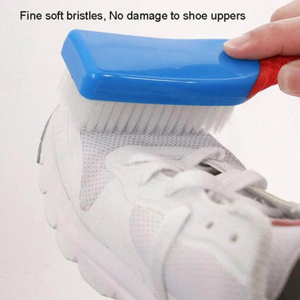 Nano Brush Soft Cleaning Brush For Shoes And Clothes cleaning white sneaker mesh with soft nano-filament bristles and curved non-slip grip