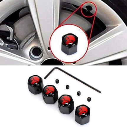 Skull Anti Theft Valve Cap Set For Car Chrome Finish - chrome skull valve caps waterproof rustproof protective set for car tires