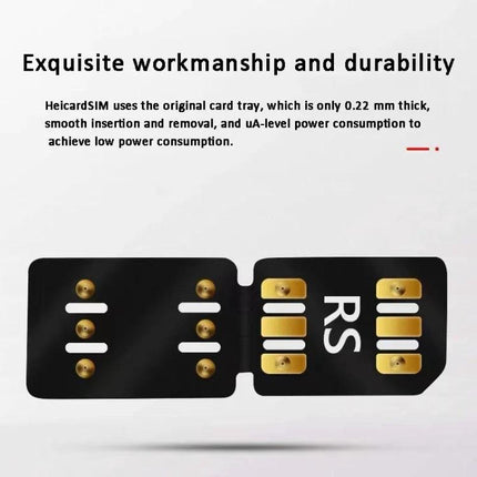 Ultrasnow RS Unlocked SIM Card for iPhone Flexibility showing black RS chip adapter with gold contacts and durable slim design