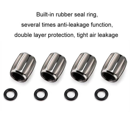 4-Pack Metal Anti-Theft Tyre Valve Core Caps, Multicolor – durable multicolor metal caps with rubber seal rings to prevent leaks and theft (4-pack)