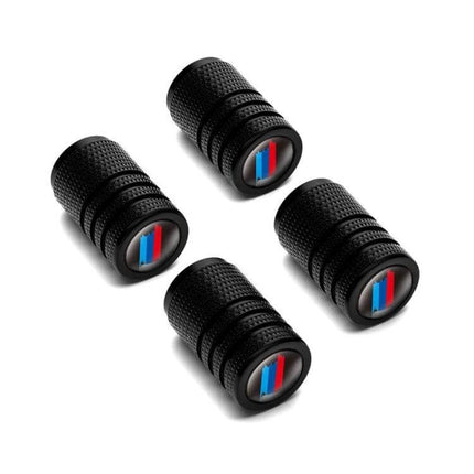 Aluminium Alloy Checkered Tricolour Car Wheel Valve Cap For Tires - set of 4 black aluminium alloy valve caps with red-blue tricolour emblem