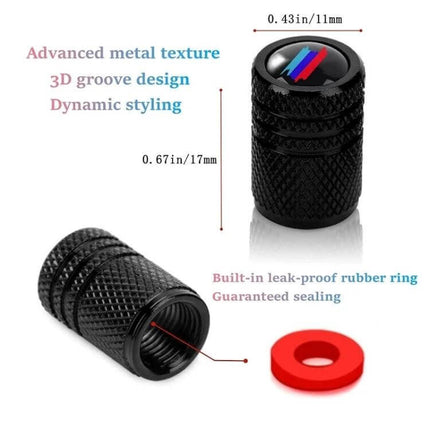 Aluminium Alloy Checkered Tricolour Car Wheel Valve Cap For Tires - black textured aluminium valve cap with resin top, leak-proof rubber ring, anti-theft seal