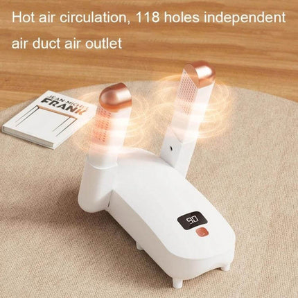 Purple UV Sterilizing Shoe Dryer With 360 Degree Hot Air drying sneakers with dual heated towers, 118-hole airflow and digital display for odor and bacteria reduction