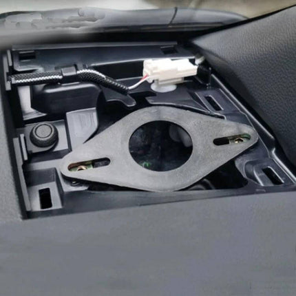 2-Piece Universal Car Audio Tweeter Bracket for Front Door mounted in car dashboard opening showing wiring and plastic bracket ready for tweeter installation