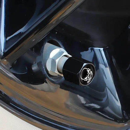 Skeleton Metal Tire Valve Caps For Cars 4 Piece Set - black skull zinc alloy valve cap on car wheel protecting stem from moisture and corrosion