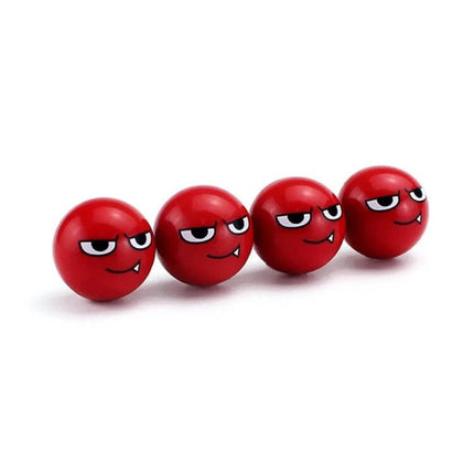 Devil Ball Tire Valve Caps 4 Pack For Cars And Trucks red devil-face ABS housing with copper core, corrosion-resistant valve protection, set of four