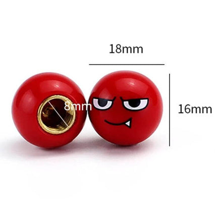 Devil Ball Tire Valve Caps 4 Pack For Cars And Trucks - red devil ball ABS caps with copper core, 18mm x 16mm, replace missing valve caps