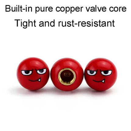 Devil Ball Tire Valve Caps 4 Pack For Cars And Trucks red devil-face ABS caps with built-in pure copper valve core, rust-resistant protective set