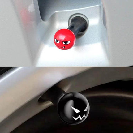Devil Ball Tire Valve Caps 4 Pack For Cars And Trucks - red and black evil face ABS valve caps with copper core protecting tire valve stems