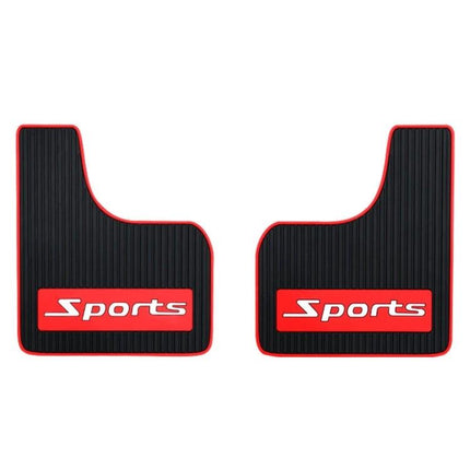 Set of 2 Car Mud Flaps with Sports Design for Splash Protection - black rubber mud flaps with red piping and 'Sports' logo
