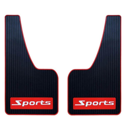 Set of 2 Car Mud Flaps with Sports Design for Splash Protection - black rubber mud flaps with red Sports logo