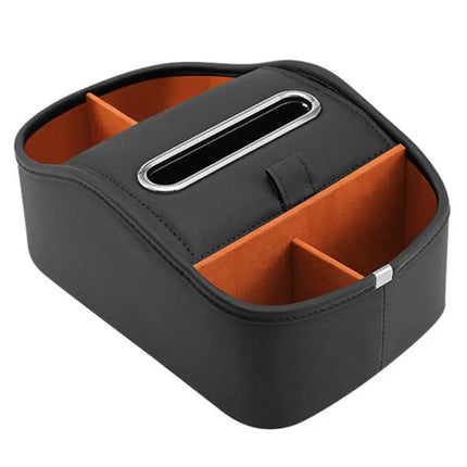Leather Car Tissue Box Organizer With Dual Cup Holders