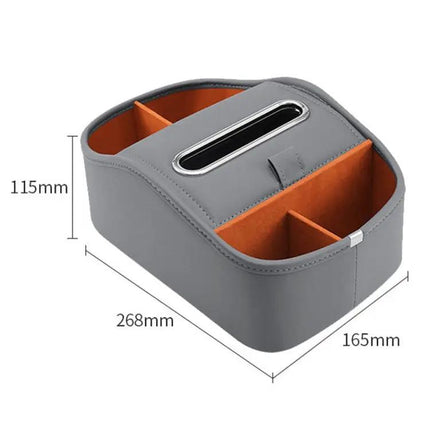 Leather Car Tissue Box Organizer With Dual Cup Holders