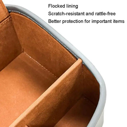 Leather Car Tissue Box Organizer With Dual Cup Holders