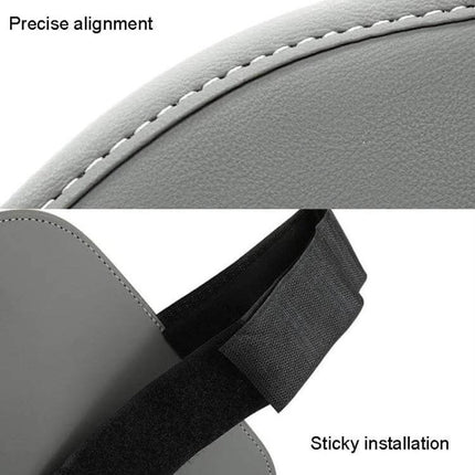 Leather Car Tissue Box Organizer With Dual Cup Holders showing leather stitch detail and sticky installation strap