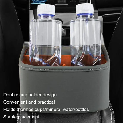 Leather Car Tissue Box Organizer With Dual Cup Holders