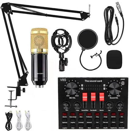 Microphone Set for Daily Home Recording and Streaming with condenser mic, adjustable arm, shock mount, pop filter and USB/audio cables