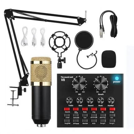 Microphone Set for Daily Home Recording and Streaming with condenser mic, adjustable arm, shock mount, pop filter and audio interface